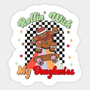 Rollin with My Doughmies Skateboarding Funny  Christmas Skater Gingerbread Sticker